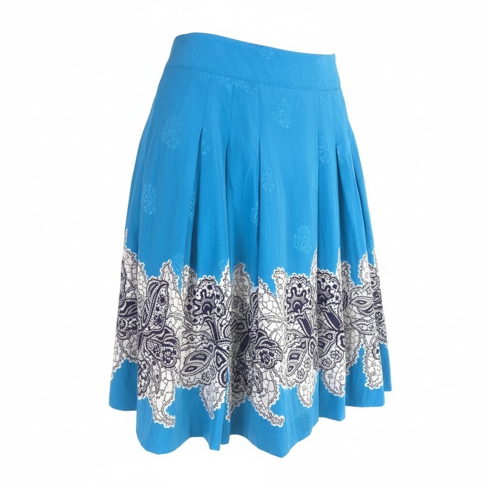 Club Monaco Paisley Print Silk Cotton Skirt Size 10 Womens Blue White $149